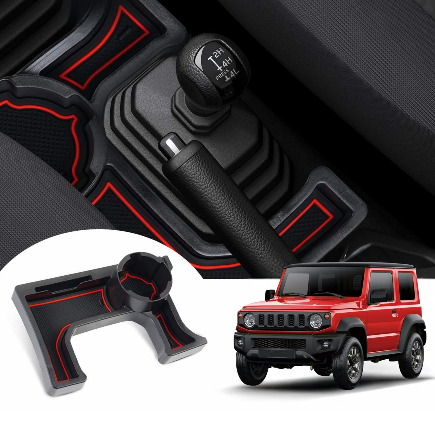 Suzuki Jimny, cup holder, 2019-2023, vehicle-specific accessory, non-slip cup holder, durable ABS, metal cup holder, easy installation, Allen key included, stable beverage holder, practical car accessory, washable cup holder, Suzuki Jimny 2024 accessories, suzuki jimny 2025 accessories, suzuki jimny 4 door 2024 accesories,