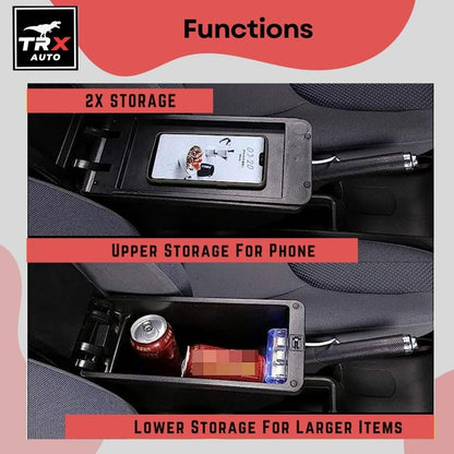 TRX AUTO Paded Armrest Storage Box With Double Layer Organizer and 3 USB Ports For Suzuki Jimny 3 & 5 Door JB64 JB74 (2019-2026)
