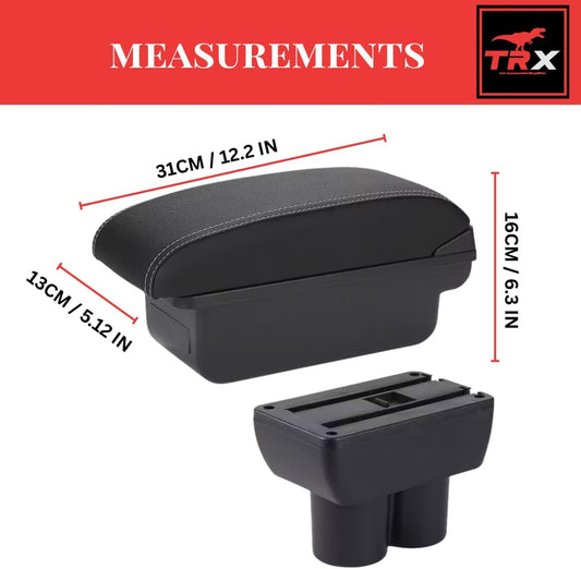 TRX AUTO Paded Armrest Storage Box With Double Layer Organizer and USB & Type-C Charging Ports for 3 Door Suzuki Jimny JB23 JB43 (1999-2017)