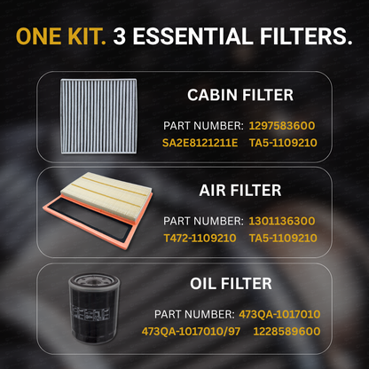 MOTOR FIT 3-in-1 Filter Service Kit for BYD Song Plus (2022-2026), Cabin Air Filter + Engine Air Filter + Oil Filter, Complete Maintenance Replacement Set