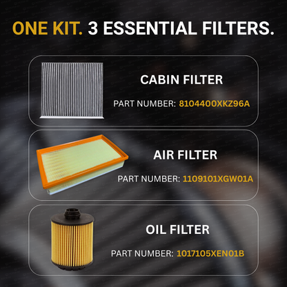 MOTOR FIT 3-in-1 Filter Service Kit for Haval H9 (2024-2026), Cabin Air Filter + Engine Air Filter + Oil Filter, Complete Maintenance Replacement Set