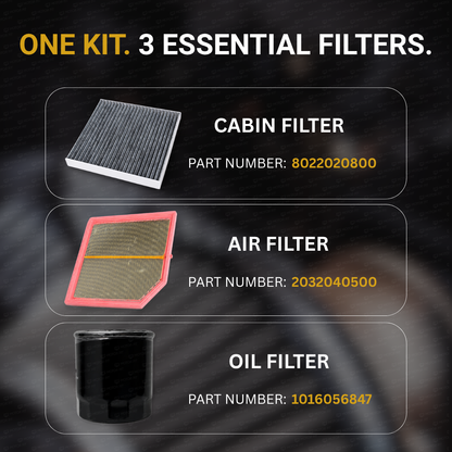MOTOR FIT 3-in-1 Filter Service Kit for Geely Coolray (2021-2026), Cabin Air Filter + Engine Air Filter + Oil Filter, Complete Maintenance Replacement Set
