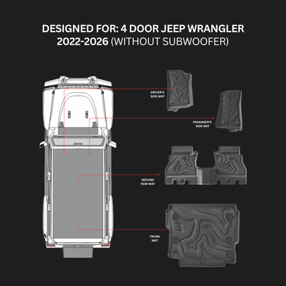 3D Car Floor Mats Set Of 4 For Jeep Wrangler JL 2018-2026