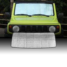 Suzuki jimny, jimny sunshade, suzuki jimny sunshade, sunshade, heat protection sunshade, foldable sunshade, jimny foldable sunshade, thermal sunshade, jimny thermal sunshade, windshield cover, car sunshade, jimny windshield cover, 2-door jimny, 4-door jimny