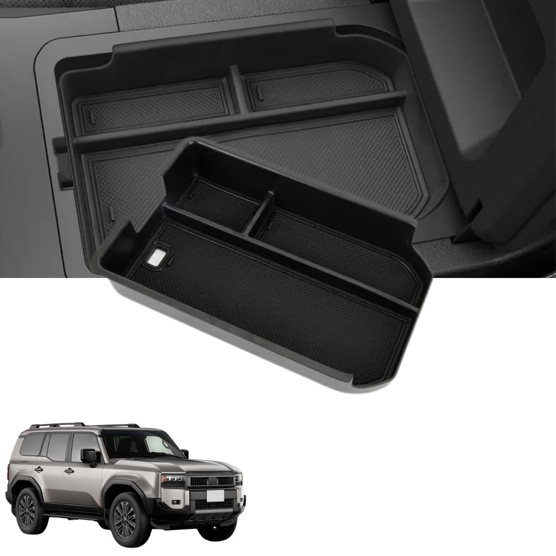 Toyota prado center console tray, center console tray, Toyota prado accessories, armrest organizer prado, non-slip console tray, console organizer with rubber mat, ABS console organizer, toyota accessories, Toyota prado console organizer, car console organizer, armrest storage organizer, organizer tray for car console, custom storage for Toyota prado, Toyota prado 2024, Toyota prado 2025