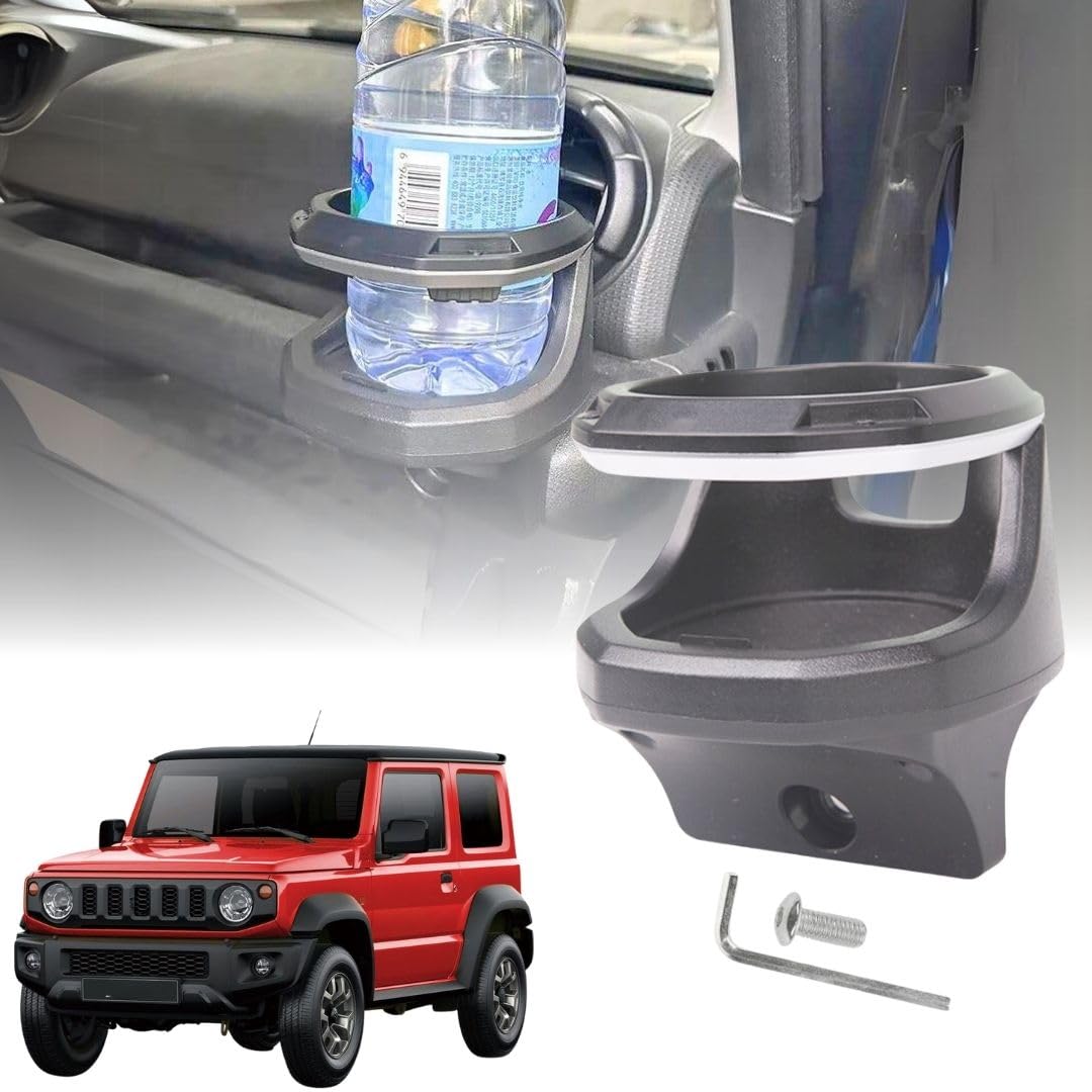 Suzuki Jimny, cup holder, 2019-2023, vehicle-specific accessory, non-slip cup holder, durable ABS, metal cup holder, easy installation, Allen key included, stable beverage holder, practical car accessory, washable cup holder, Suzuki Jimny 2024 accessories, suzuki jimny 2025 accessories, suzuki jimny 4 door 2024 accesories,