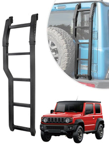 suzuki jimny ladder, rear ladder for jimny, suzuki jimny accessories, jimny 2018-2025 ladder, suzuki jimny rear ladder, no-drill jimny ladder, aluminum ladder for jimny, 2-door jimny ladder, 5-door jimny ladder, jimny roof access ladder, lightweight jimny ladder, durable rear ladder, suzuki jimny off-road ladder, car ladder for jimny, suzuki jimny exterior accessories